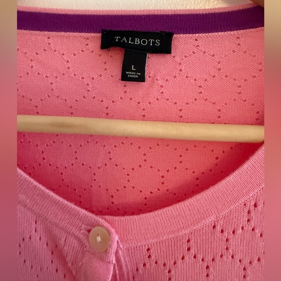 Talbots Pink Eyelet Cardigan Sweater - Picture 3 of 9